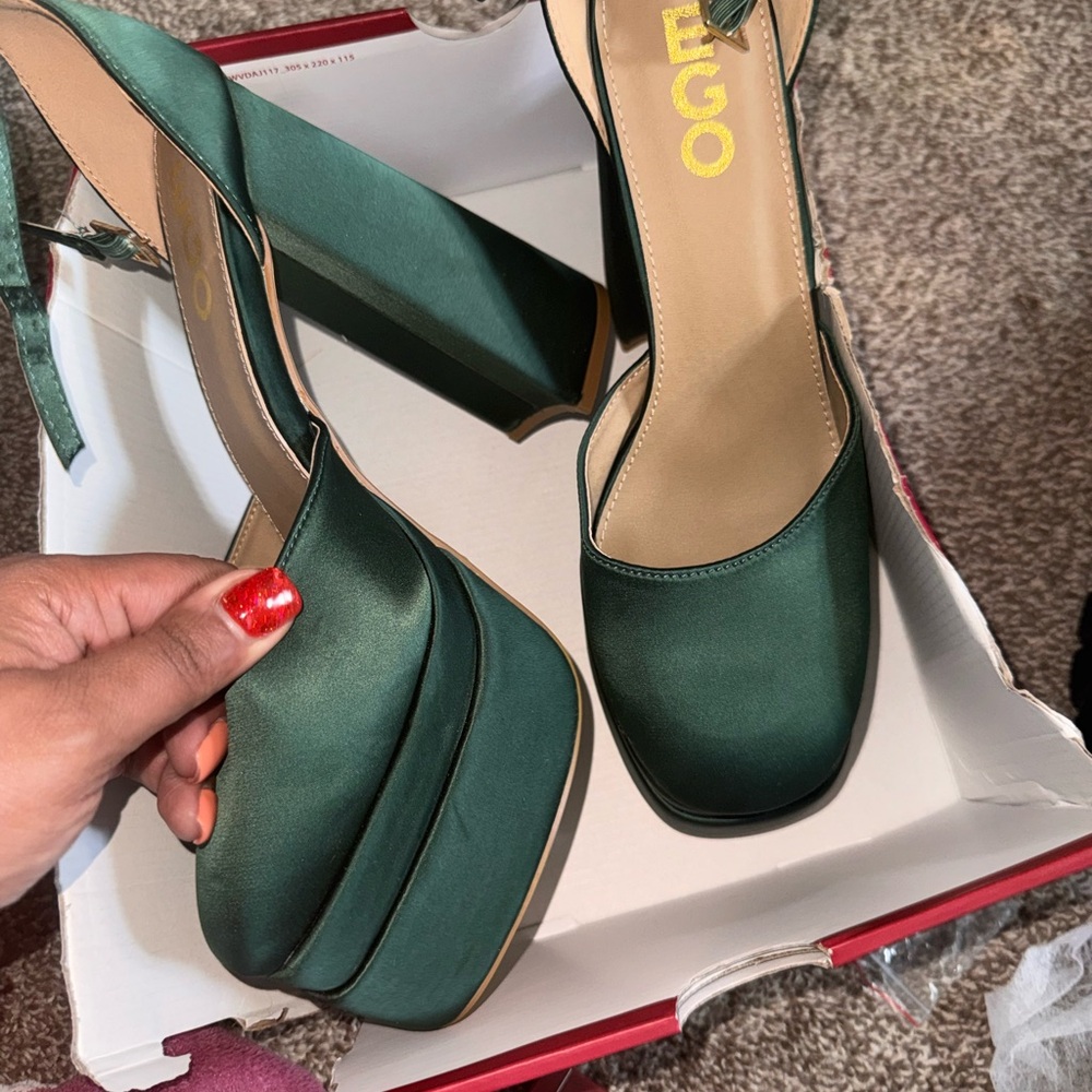 EGO Green Satin Platform Sandals